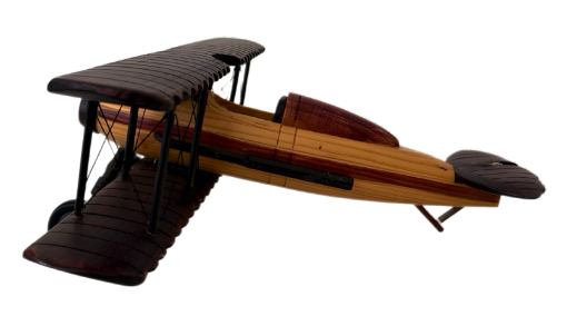 صورة  Vintage Aviation Collectible Wooden Biplane Model