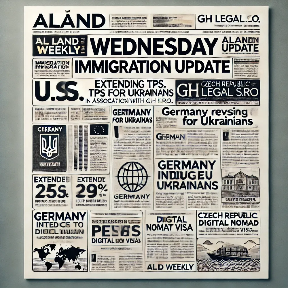 ALand Wednesday Immigration Update in Association with GH Legal s.r.o." prominently featuring "ALand Weekly." 